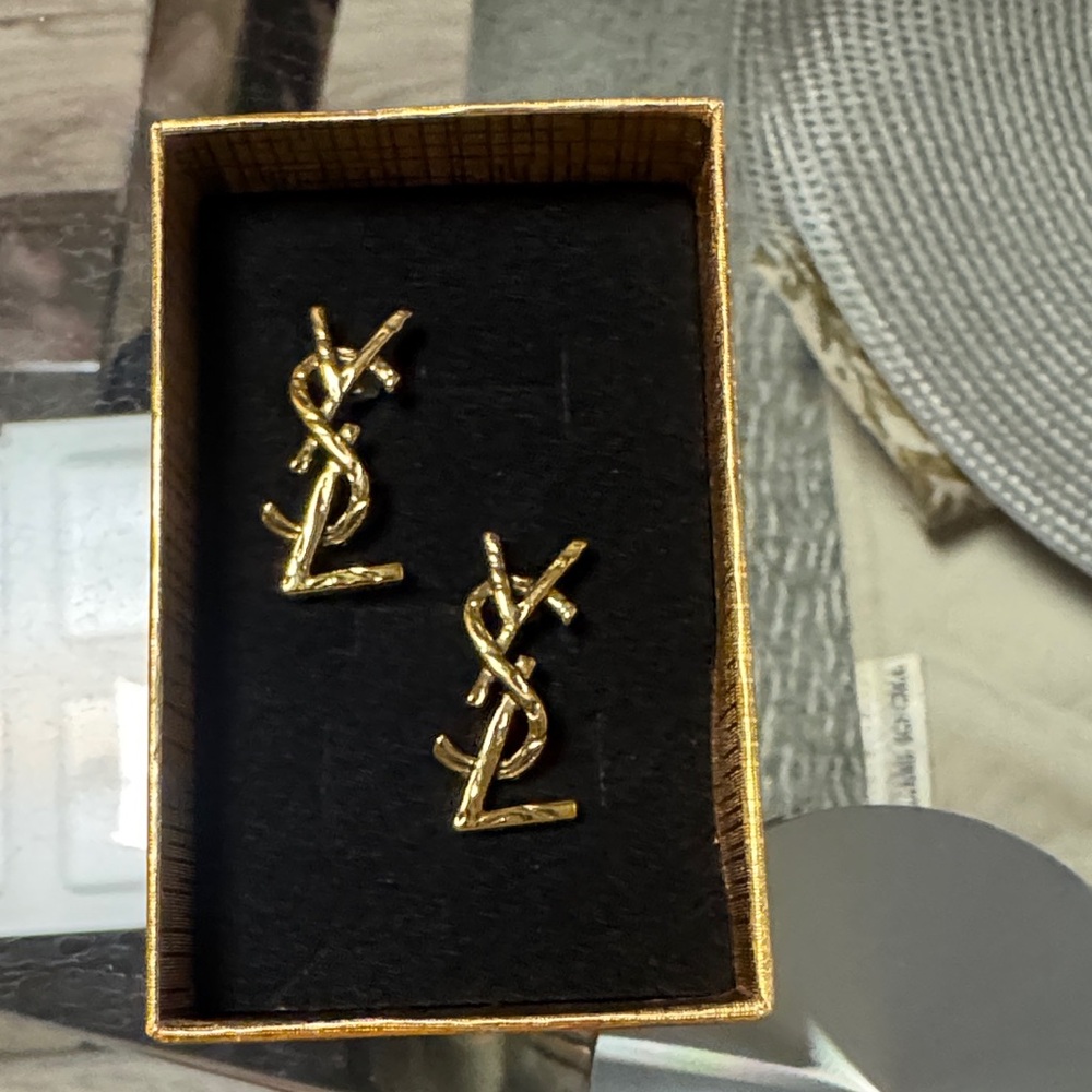 Yves Saint Laurent Gold YSL Logo Earrings